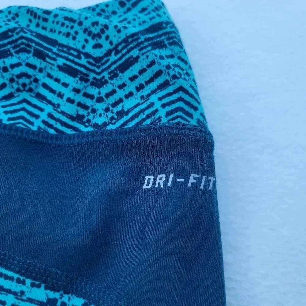 Womans Nike Dri-Fit Green Navy Tie Waist Cropped Leggings Running Athletic L